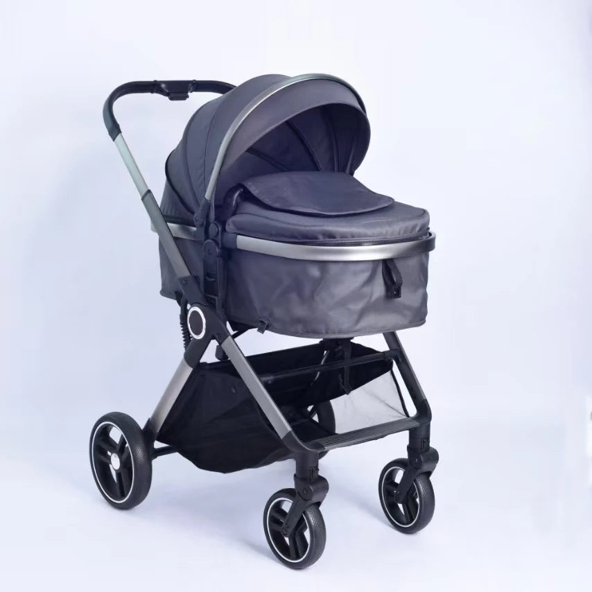 Poussette Bébé Réversible Assise/Couchée - Grand Panier de Rangement Certifiée 3C/EN