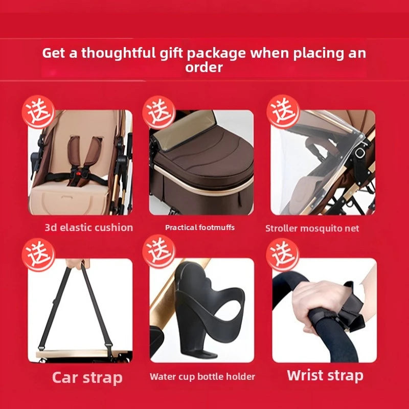 Poussette Bébé Haute Vue 2-en-1 - Légère Pliable Réversible avec Amortisseurs