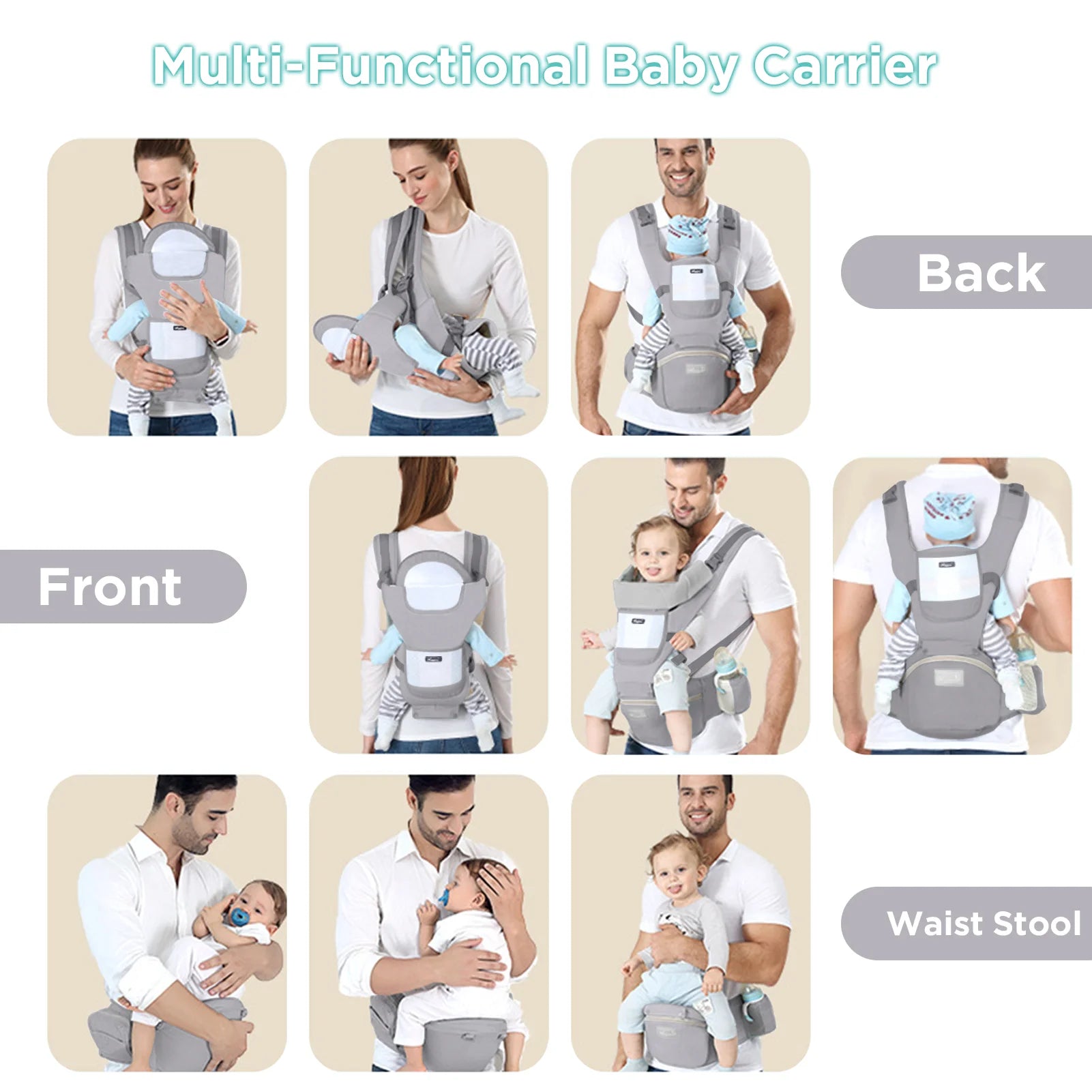 Porte-Bébé Ergonomique avec Siège Hanche - Kangourou Ventral et Dorsal