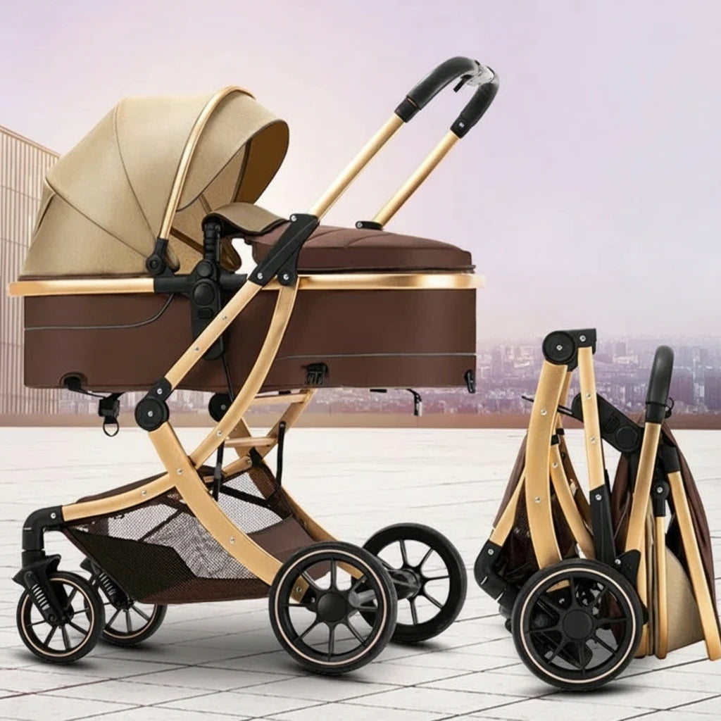 Poussette Bébé Haute Vue 2-en-1 - Légère Pliable Réversible avec Amortisseurs