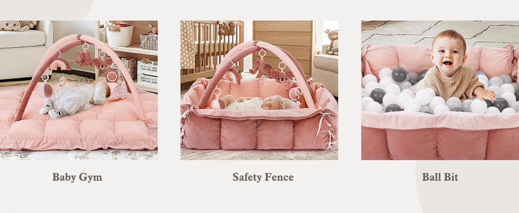 Tapis d'Éveil Bébé 5-en-1 avec Coussin - Tapis de Jeu Convertible Peluche