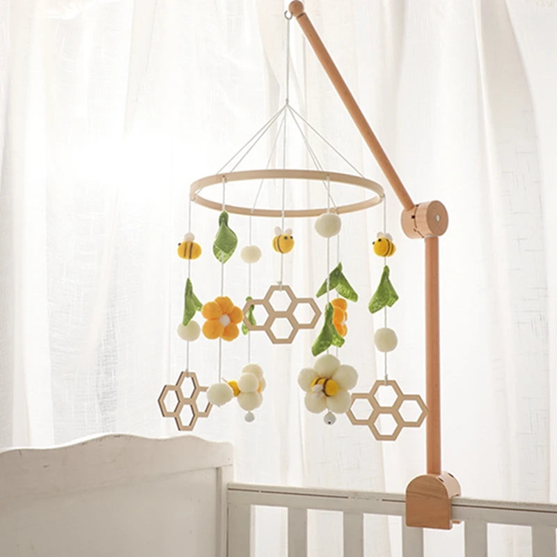 Mobile Musical Bébé en Bois avec Support - Hochet et Jouet Suspendu pour Lit 0-12 Mois