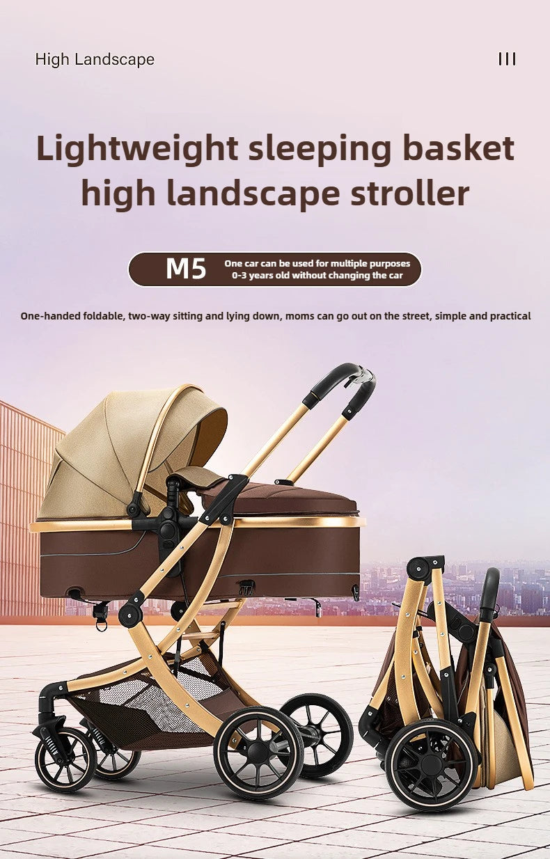 Poussette Bébé Haute Vue 2-en-1 - Légère Pliable Réversible avec Amortisseurs