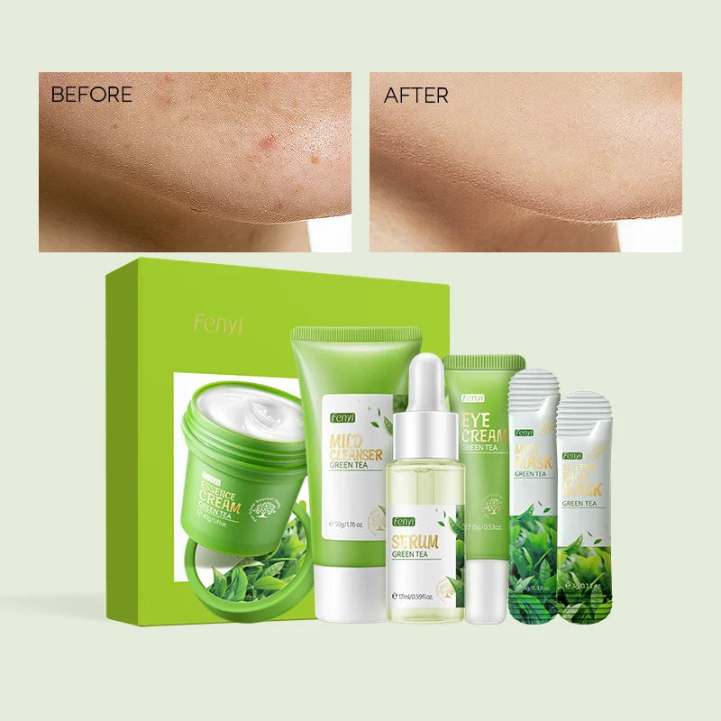 19pcs Gift Box Kit Green Tea Skin Rejuvenation Face Essence Korean Face Cream Fade Dark Circles Eye Cream Skin Care Products