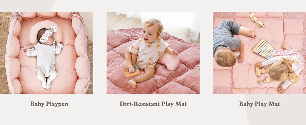 Tapis d'Éveil Bébé 5-en-1 avec Coussin - Tapis de Jeu Convertible Peluche