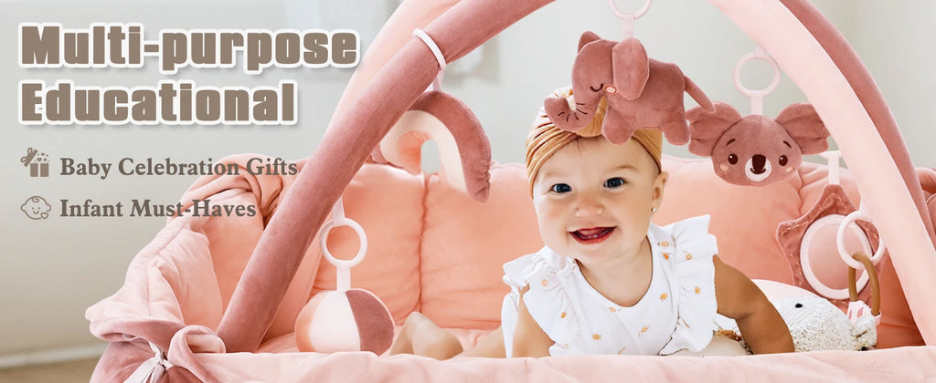 Tapis d'Éveil Bébé 5-en-1 avec Coussin - Tapis de Jeu Convertible Peluche