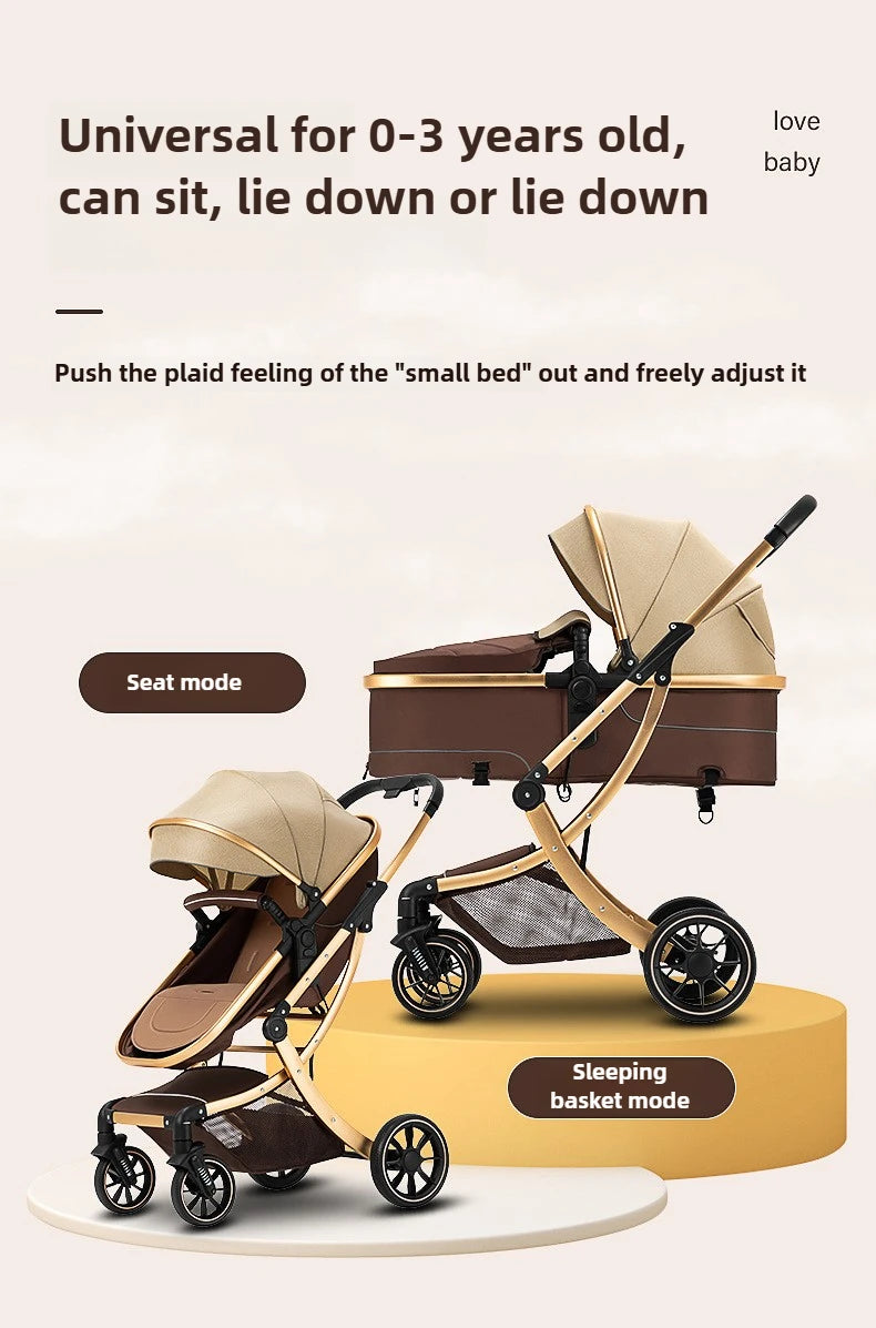 Poussette Bébé Haute Vue 2-en-1 - Légère Pliable Réversible avec Amortisseurs