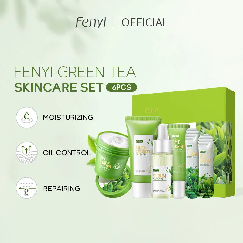 19pcs Gift Box Kit Green Tea Skin Rejuvenation Face Essence Korean Face Cream Fade Dark Circles Eye Cream Skin Care Products