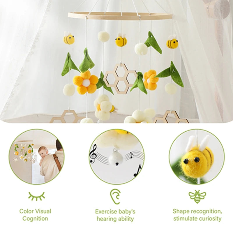 Mobile Musical Bébé en Bois avec Support - Hochet et Jouet Suspendu pour Lit 0-12 Mois