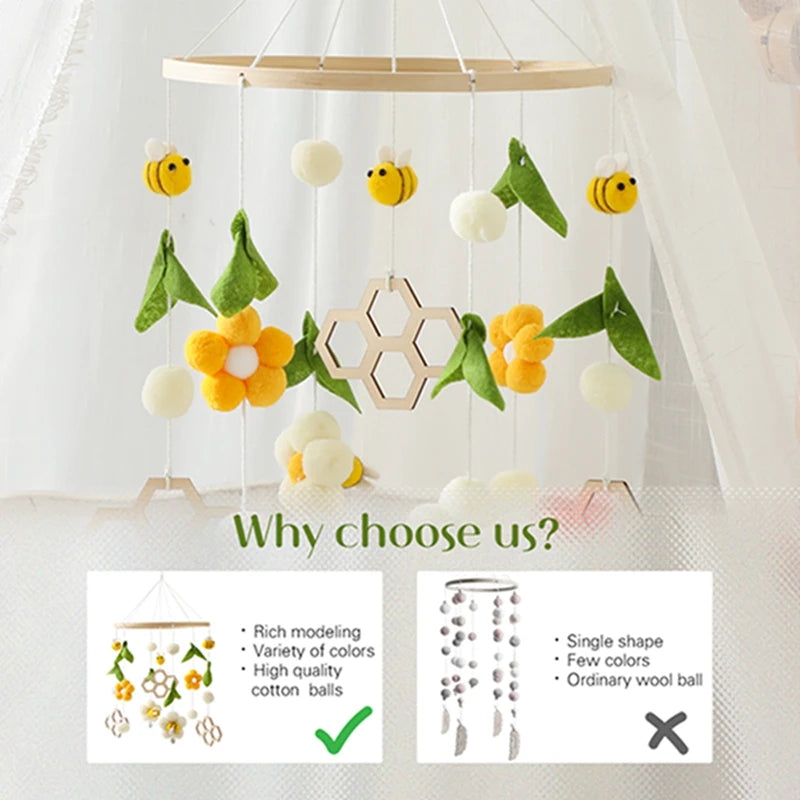 Mobile Musical Bébé en Bois avec Support - Hochet et Jouet Suspendu pour Lit 0-12 Mois