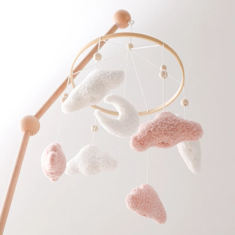 Mobile Musical Bébé en Bois avec Ours en Feutre - Hochet et Carillon pour Lit Nouveau-né