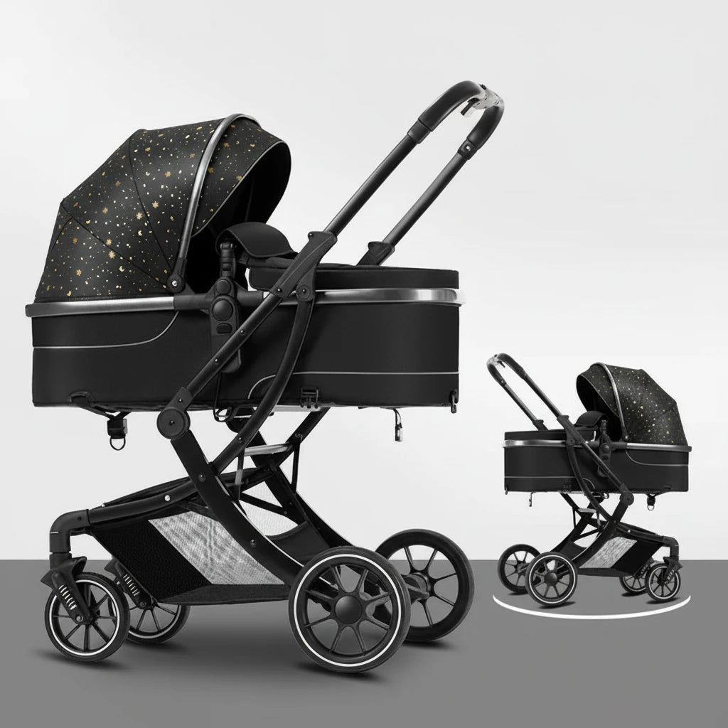 Poussette Bébé Haute Vue 2-en-1 - Légère Pliable Réversible avec Amortisseurs