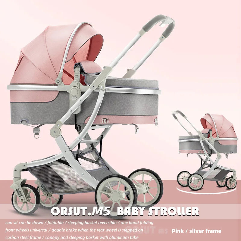 Poussette Bébé Haute Vue 2-en-1 - Légère Pliable Réversible avec Amortisseurs