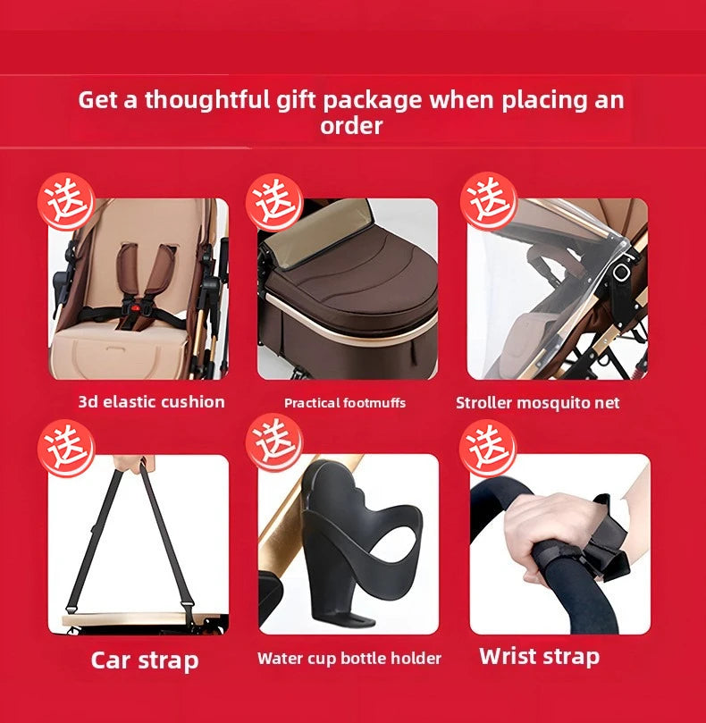 Poussette Bébé Haute Vue 2-en-1 - Légère Pliable Réversible avec Amortisseurs