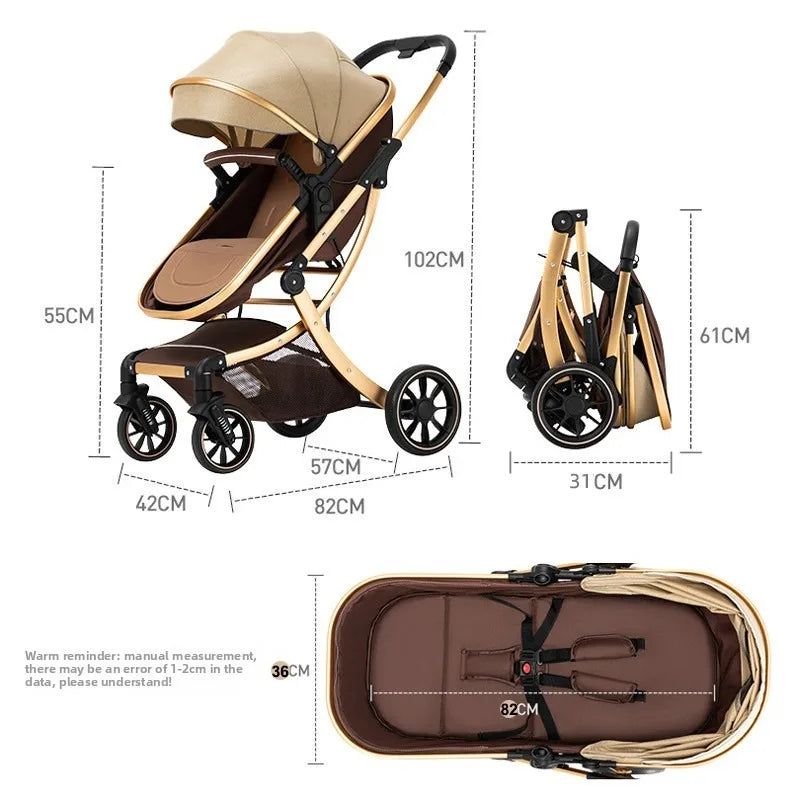 Poussette Bébé Haute Vue 2-en-1 - Légère Pliable Réversible avec Amortisseurs