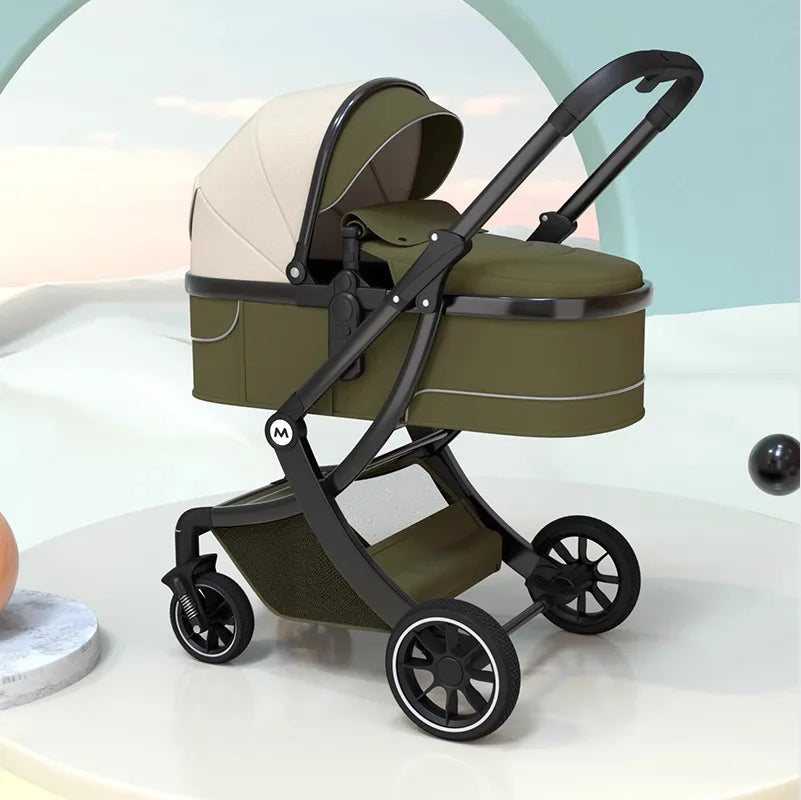 Poussette Bébé Haute Vue 2-en-1 - Légère Pliable Réversible avec Amortisseurs