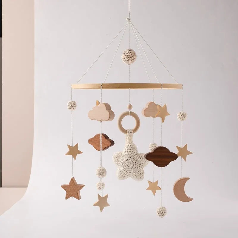 Mobile Musical Bébé en Bois avec Support - Hochet et Jouet Suspendu pour Lit 0-12 Mois