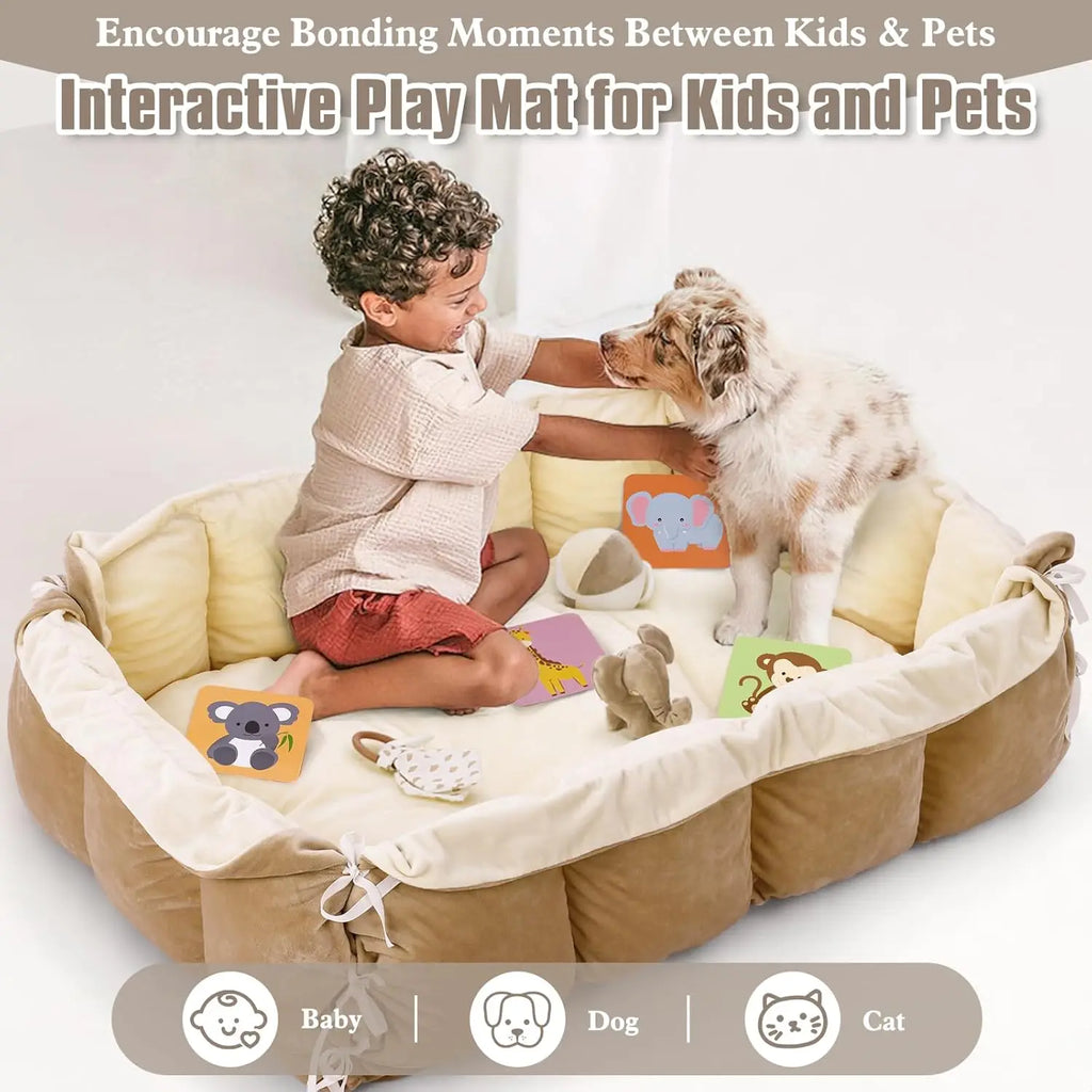 Tapis d'Éveil Bébé 5-en-1 avec Coussin - Tapis de Jeu Convertible Peluche