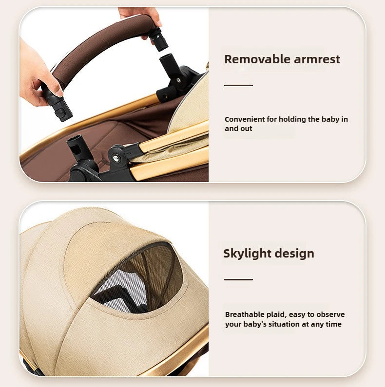 Poussette Bébé Haute Vue 2-en-1 - Légère Pliable Réversible avec Amortisseurs