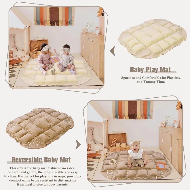 Tapis d'Éveil Bébé 5-en-1 avec Coussin - Tapis de Jeu Convertible Peluche