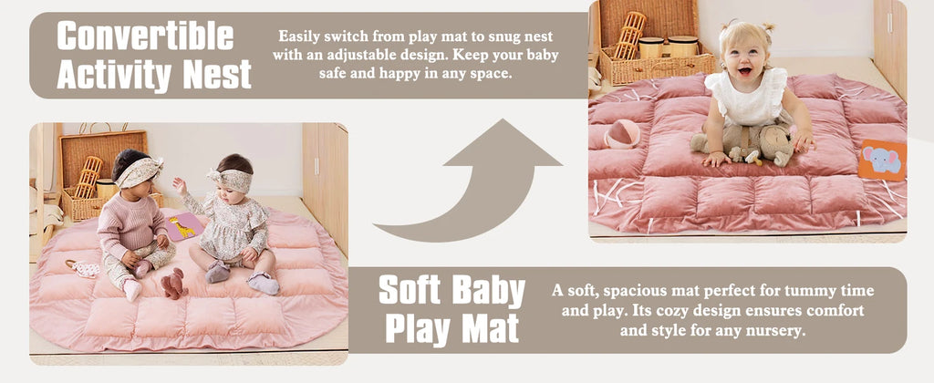 Tapis d'Éveil Bébé 5-en-1 avec Coussin - Tapis de Jeu Convertible Peluche