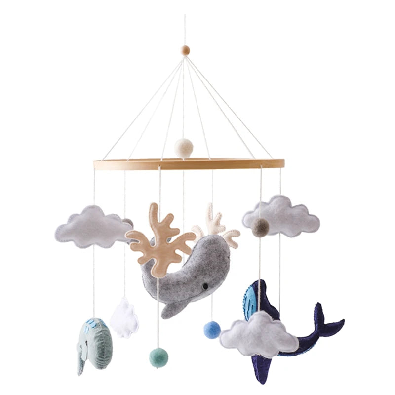 Mobile Musical Bébé en Bois avec Ours en Feutre - Hochet et Carillon pour Lit Nouveau-né