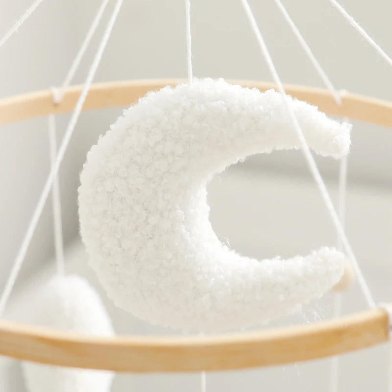 Mobile Musical Bébé en Bois avec Ours en Feutre - Hochet et Carillon pour Lit Nouveau-né